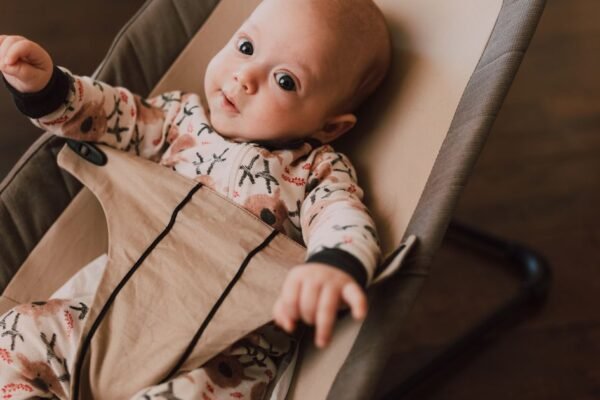 Baby in wipstoel tot 15 kg met gordel in de woonkamer